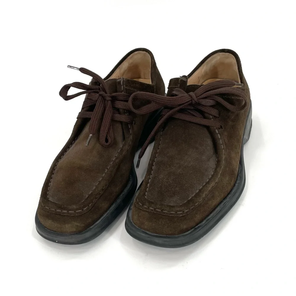 Salvatore Ferragamo Brown Suede Leather Stitched Square Toe Oxford Dress Shoes 7